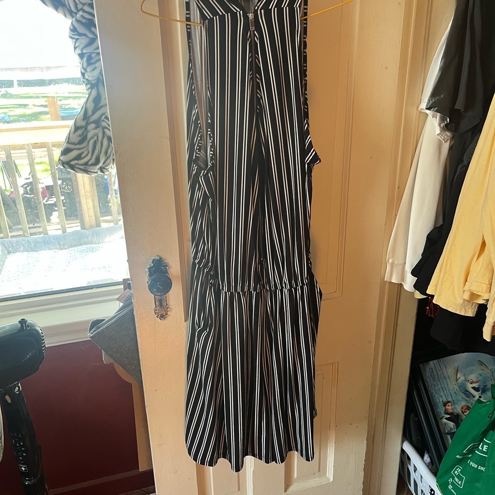 Black and White Striped Jumpsuit